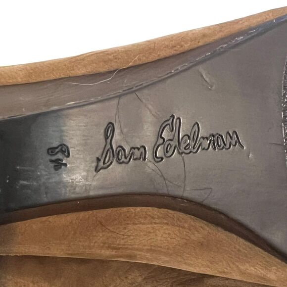 Sam Edelman Wedge Boots Womens Size 8.5 Tan Leather Chelsea Pointed Toe Booties - Picture 7 of 12